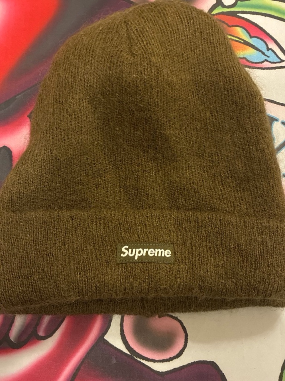 Supreme Olive Brown Knit Cuffed Beanie with Logo Patch